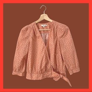 Madewell XS, Coral Wrap Top with White Stars, Ties with Bow/Secures with Snap